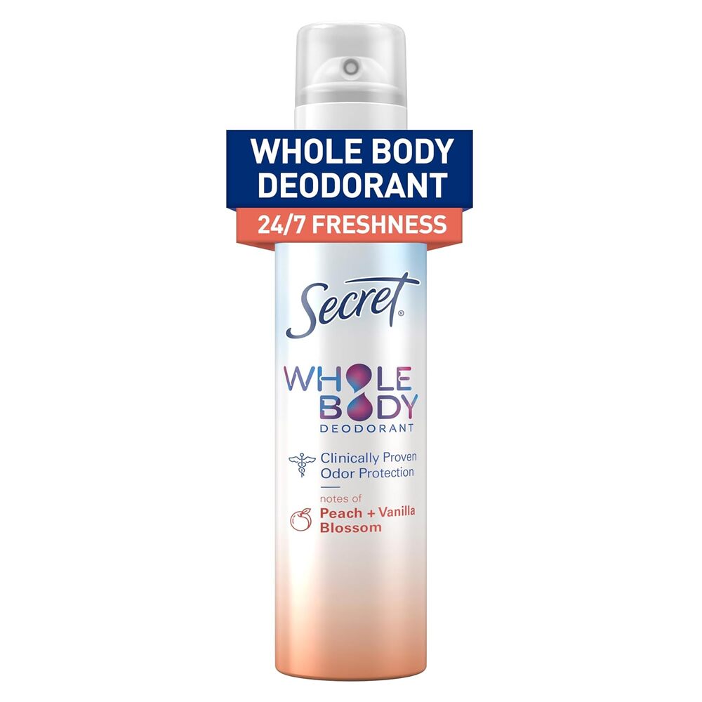Secret Whole Body Deodorant Spray for Women, Peach & Vanilla scent 3.5 oz